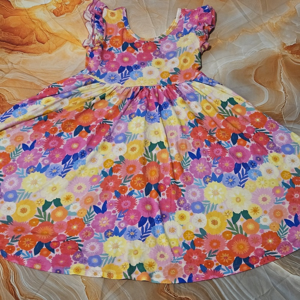 Little Sleepies Rainbow Blooms Twirl Dress Size 10 Bamboo Pockets
